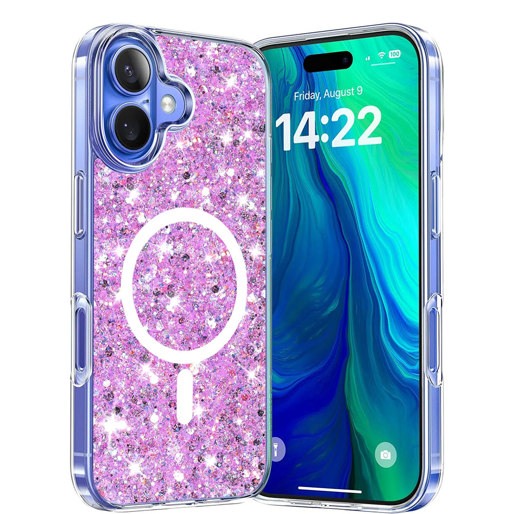 MagSafe Case for Apple iPhone 16 Plus, Techsuit, Sparkly Glitter, Magenta
