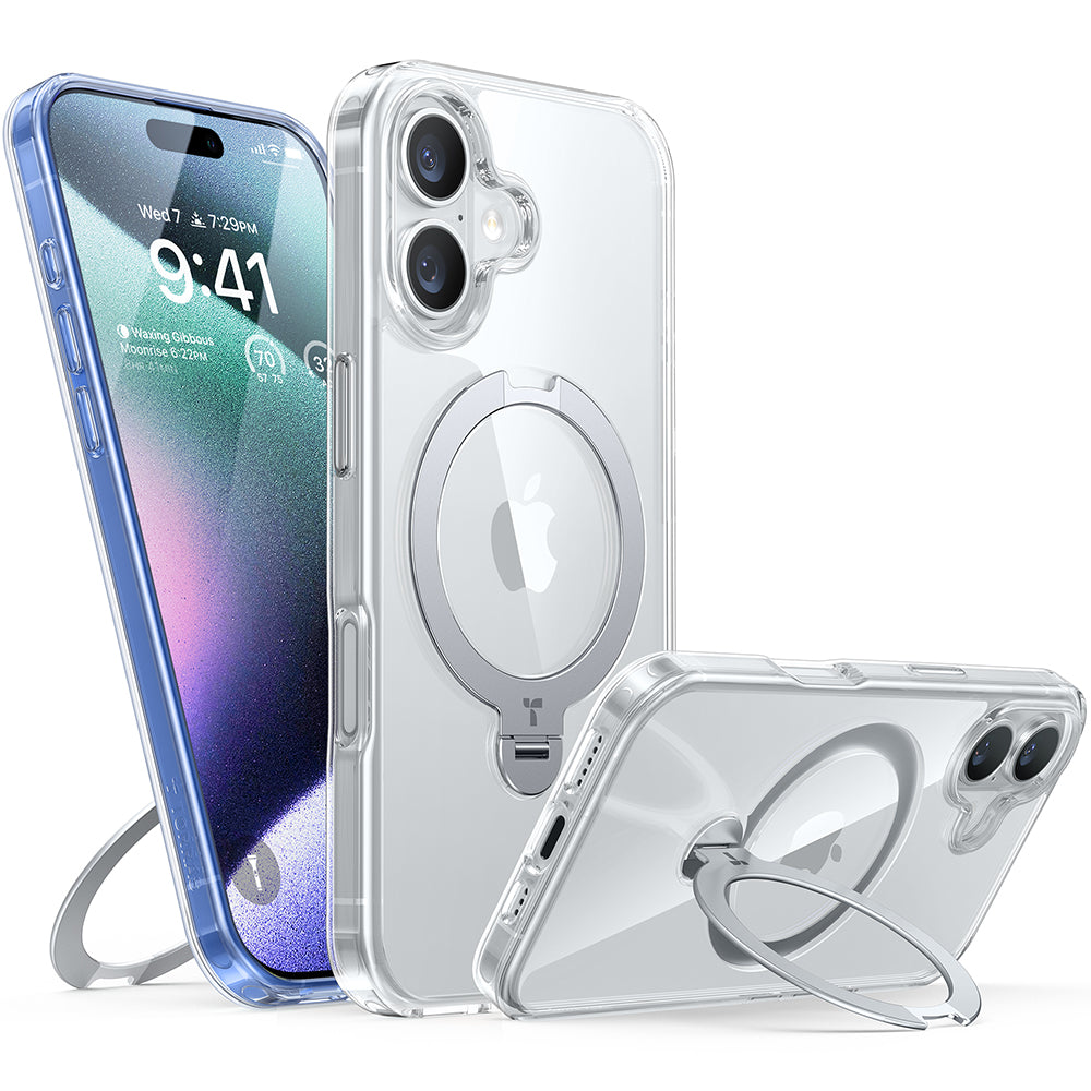 Coque MagSafe pour Apple iPhone 16 Plus, Torras, Ostand Spin, Transparente