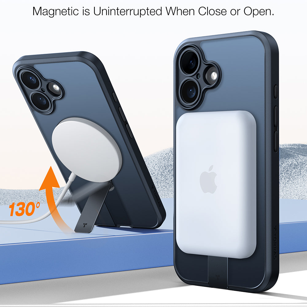 Coque MagSafe pour Apple iPhone 16 Plus, Torras, Pstand Spin, Noire