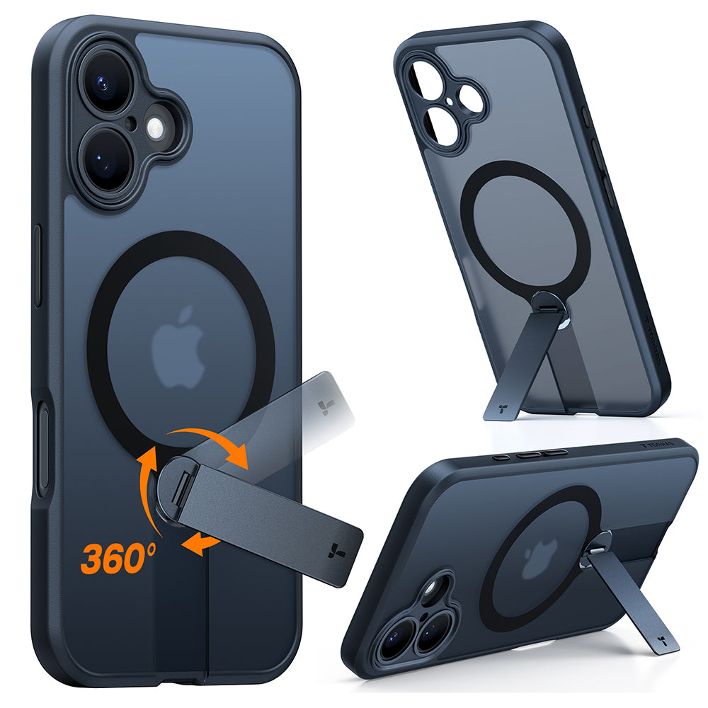 Coque MagSafe pour Apple iPhone 16 Plus, Torras, Pstand Spin, Noire