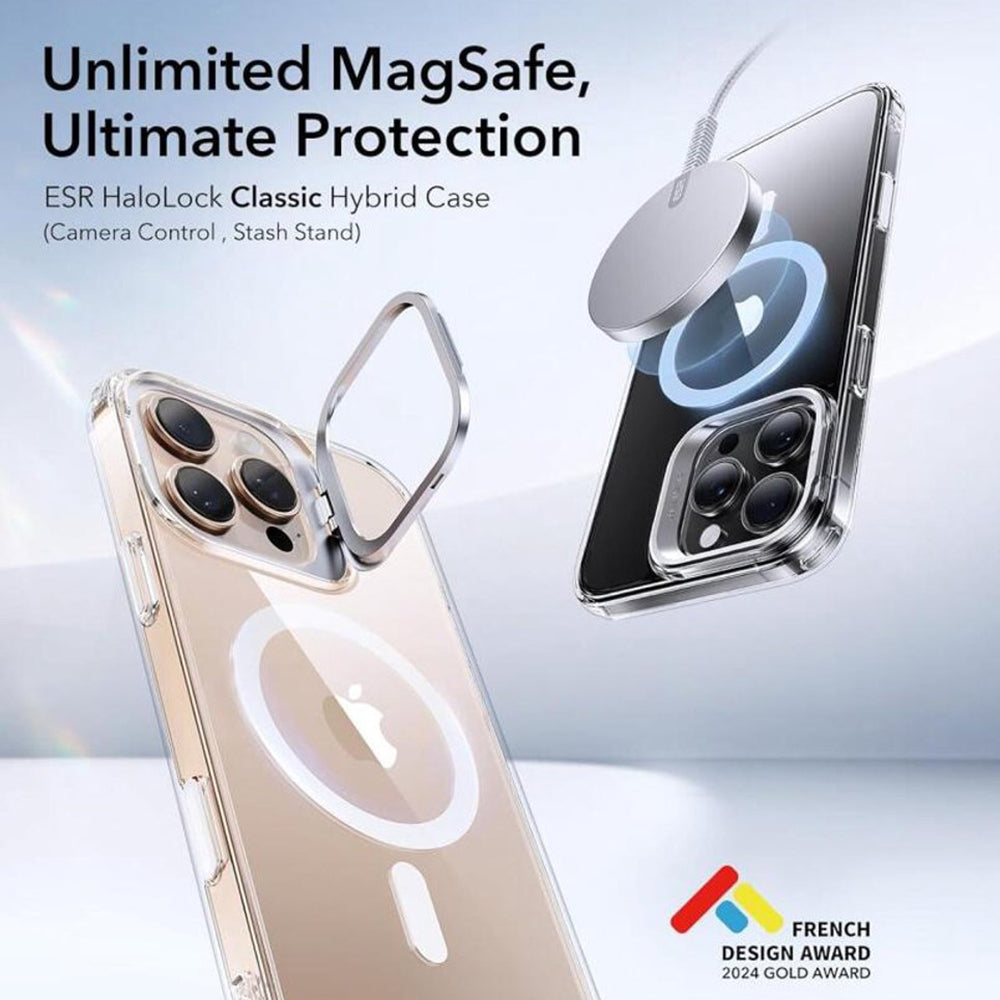 Coque MagSafe pour Apple iPhone 16 Pro, ESR, Classic Hybrid Kickstand Slide, Transparente