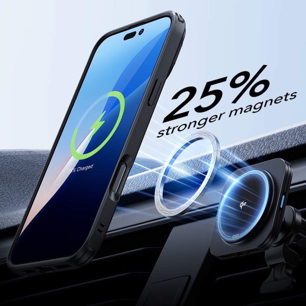 Coque MagSafe pour Apple iPhone 16 Pro, ESR, Classic Hybrid avec Support et Protecteur d'Écran, Noire Transparente