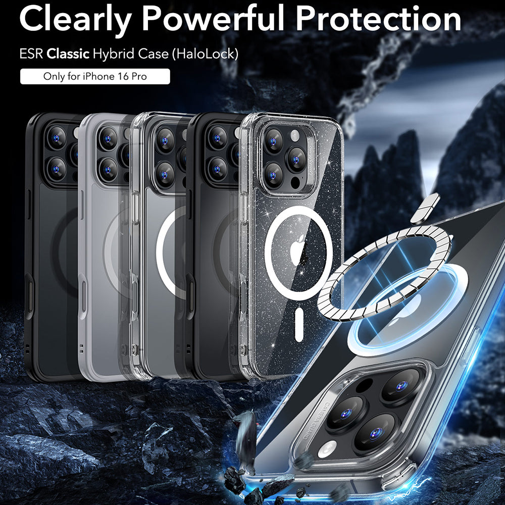 Housse MagSafe pour Apple iPhone 16 Pro, ESR, Classic Hybrid, Transparent Satiné