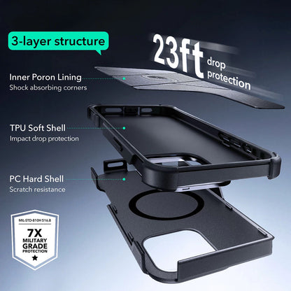 MagSafe Hülle für Apple iPhone 16 Pro, ESR, Cyber Armor Kickstand, Grau
