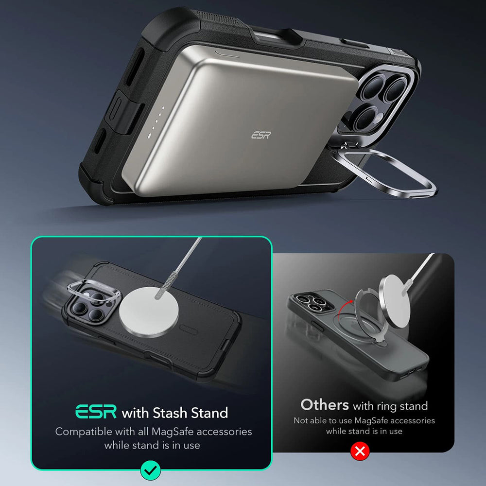 MagSafe Hülle für Apple iPhone 16 Pro, ESR, Cyber Armor Kickstand, Grau