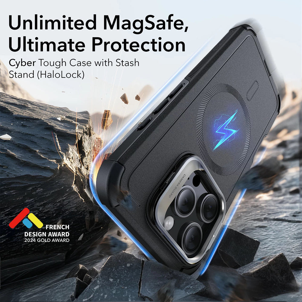 MagSafe Hülle für Apple iPhone 16 Pro, ESR, Cyber Armor Kickstand, Grün