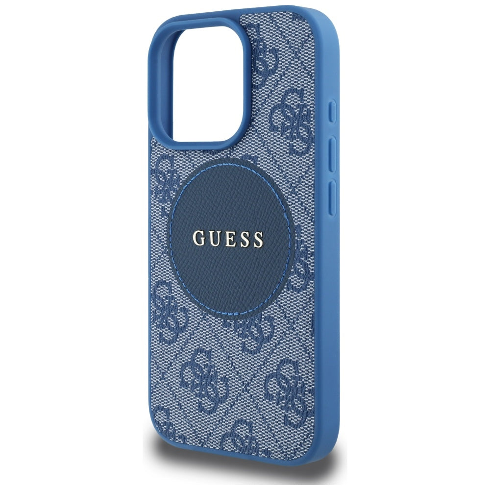 Étui MagSafe pour Apple iPhone 16 Pro, Guess, Logo Classique Cercle 4G, Bleu