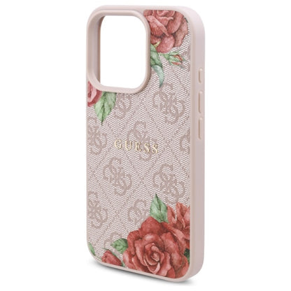MagSafe Hülle für Apple iPhone 16 Pro, Guess, 4G Flowers Print, Rosa
