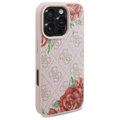 MagSafe Hülle für Apple iPhone 16 Pro, Guess, 4G Flowers Print, Rosa