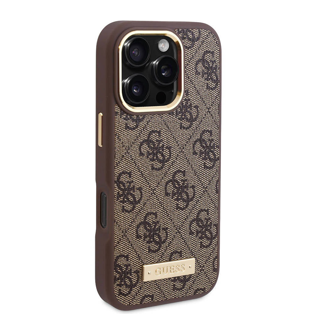 Étui MagSafe pour Apple iPhone 16 Pro, Guess, Plaque Logo 4G, Noir