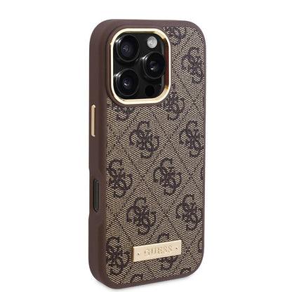 Étui MagSafe pour Apple iPhone 16 Pro, Guess, Plaque Logo 4G, Noir