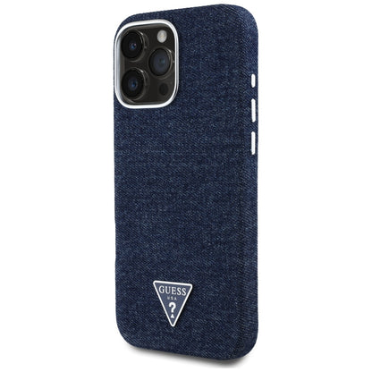 MagSafe Case for Apple iPhone 16 Pro, Guess, Denim Triangle Logo, Blue