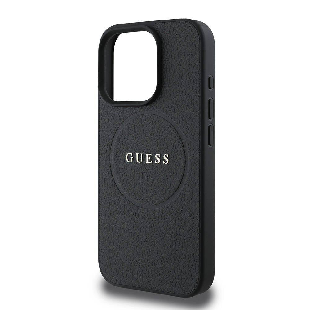 Coque MagSafe pour Apple iPhone 16 Pro, Guess, Grained Gold Ring, Noire