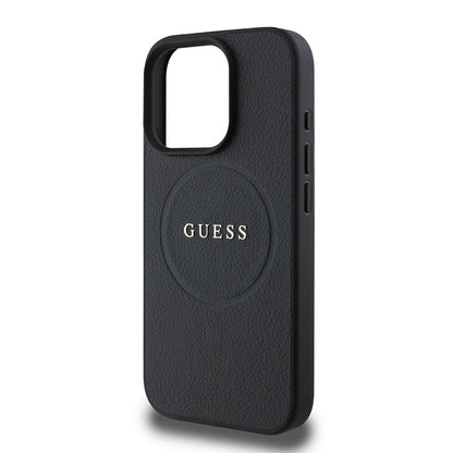Coque MagSafe pour Apple iPhone 16 Pro, Guess, Grained Gold Ring, Noire
