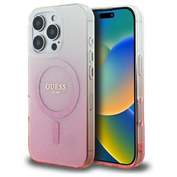 Coque MagSafe pour Apple iPhone 16 Pro, Guess, IML Glitter Gradient, Rose