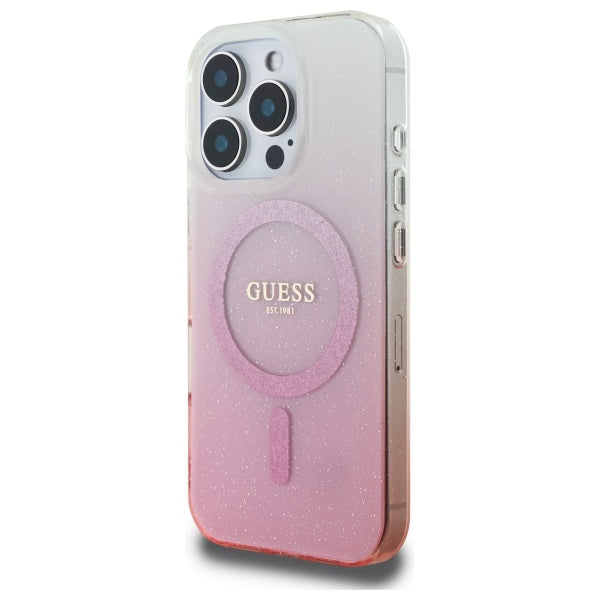 Coque MagSafe pour Apple iPhone 16 Pro, Guess, IML Glitter Gradient, Rose