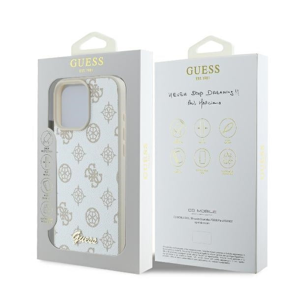 Coque MagSafe pour Apple iPhone 16 Pro, Guess, Peony Script, Blanche