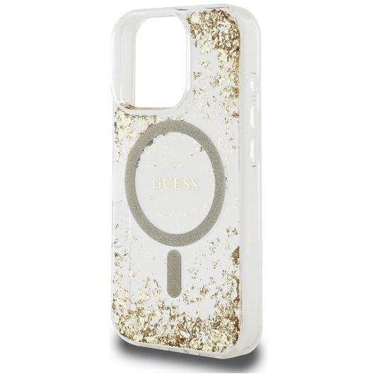 Coque MagSafe pour Apple iPhone 16 Pro, Guess, Resin Bottom Glitter, Dorée