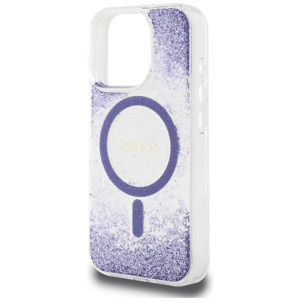 MagSafe Case for Apple iPhone 16 Pro, Guess, Resin Bottom Glitter, Purple