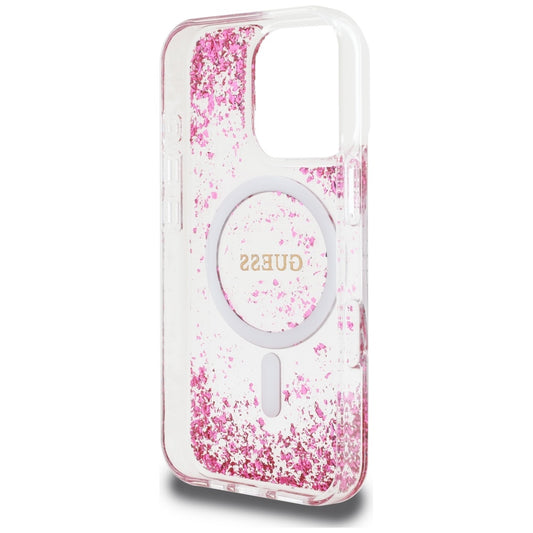 Coque MagSafe pour Apple iPhone 16 Pro, Guess, Resin Bottom Glitter, Rose