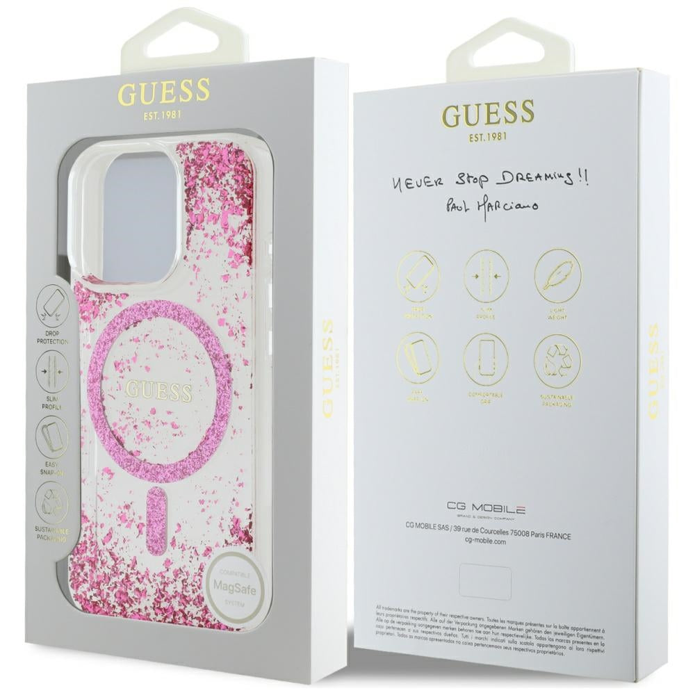 MagSafe Case for Apple iPhone 16 Pro, Guess, Resin Bottom Glitter, Pink