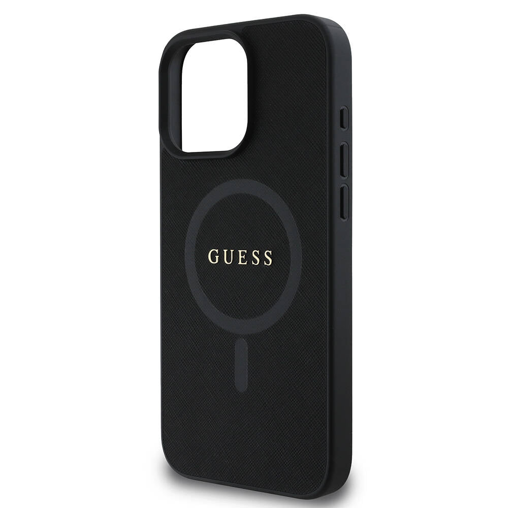 MagSafe Hülle für Apple iPhone 16 Pro, Guess, Saffiano Classic Logo, Schwarz