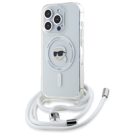 MagSafe Hülle für Apple iPhone 16 Pro, Karl Lagerfeld, IML Crossbody Karl's Head, Transparent