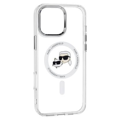 MagSafe Case for Apple iPhone 16 Pro, Karl Lagerfeld, IML Metal Karl & Choupette's Heads, White