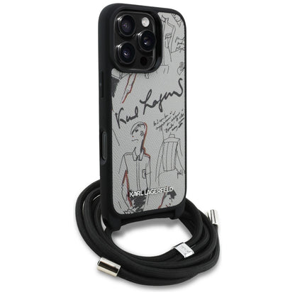 MagSafe Case for Apple iPhone 16 Pro, Karl Lagerfeld, Saffiano Crossbody, Grey