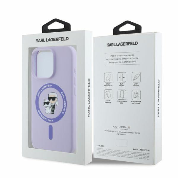 MagSafe Case for Apple iPhone 16 Pro, Karl Lagerfeld, Silicone Ring Karl & Choupette, Purple