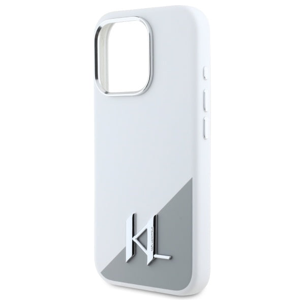 Coque MagSafe pour Apple iPhone 16 Pro, Karl Lagerfeld, Silicone Shadow Metal Initial, Blanche
