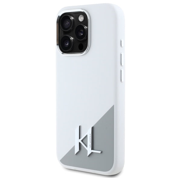 Coque MagSafe pour Apple iPhone 16 Pro, Karl Lagerfeld, Silicone Shadow Metal Initial, Blanche