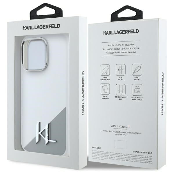 Coque MagSafe pour Apple iPhone 16 Pro, Karl Lagerfeld, Silicone Shadow Metal Initial, Blanche