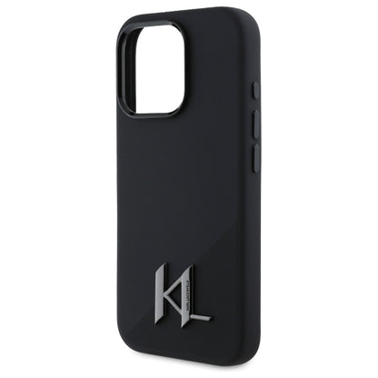 Housse MagSafe pour Apple iPhone 16 Pro, Karl Lagerfeld, Silicone Shadow Metal Initial, Noire