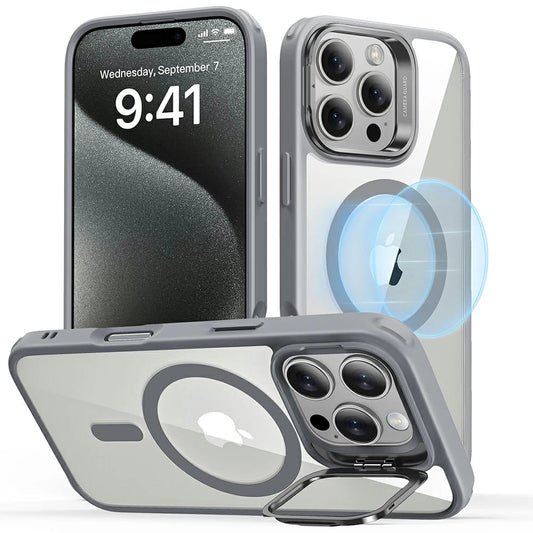 Coque MagSafe pour Apple iPhone 16 Pro Max, ESR, Classic Hybrid Kickstand, Gris Transparent
