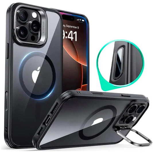 Coque MagSafe pour Apple iPhone 16 Pro Max, ESR, Classic Hybrid Kickstand Slide, Noire Transparente