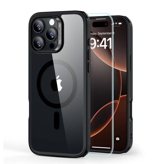 Coque MagSafe pour Apple iPhone 16 Pro Max, ESR, Classic Hybrid avec Protecteur d'Écran, Noire Transparente