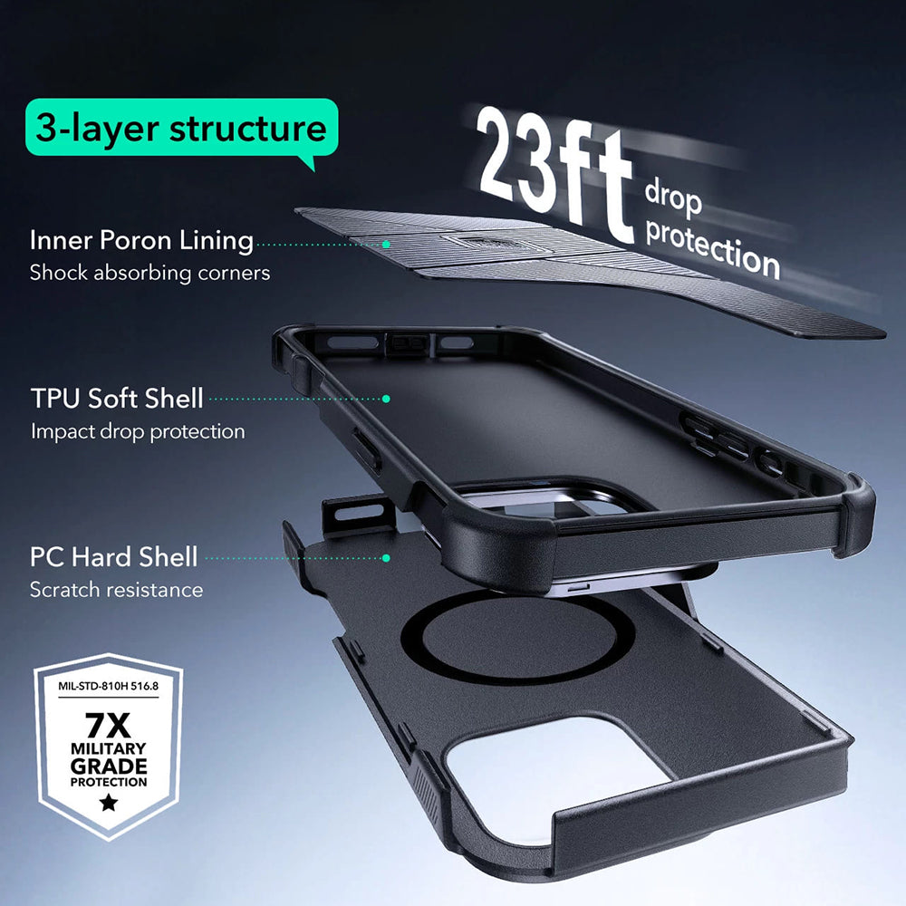 MagSafe Hülle für Apple iPhone 16 Pro Max, ESR, Cyber Armor Kickstand, Grau