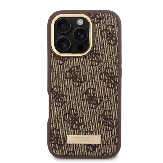 Coque MagSafe pour Apple iPhone 16 Pro Max, Guess, Plaque Logo 4G, Noire