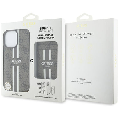 Étui MagSafe pour Apple iPhone 16 Pro Max, Guess, Cardslot 4G Stripes, Marron