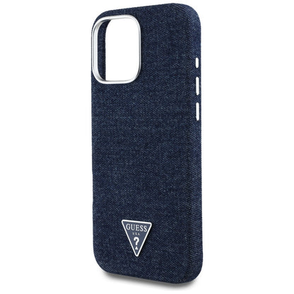 Étui MagSafe pour Apple iPhone 16 Pro Max, Guess, Logo Triangle en Denim, Bleu