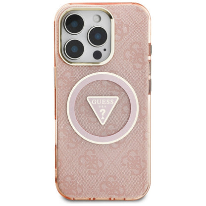 MagSafe Case for Apple iPhone 16 Pro Max, Guess, IML Glitter 4G Circle Triangle, Pink