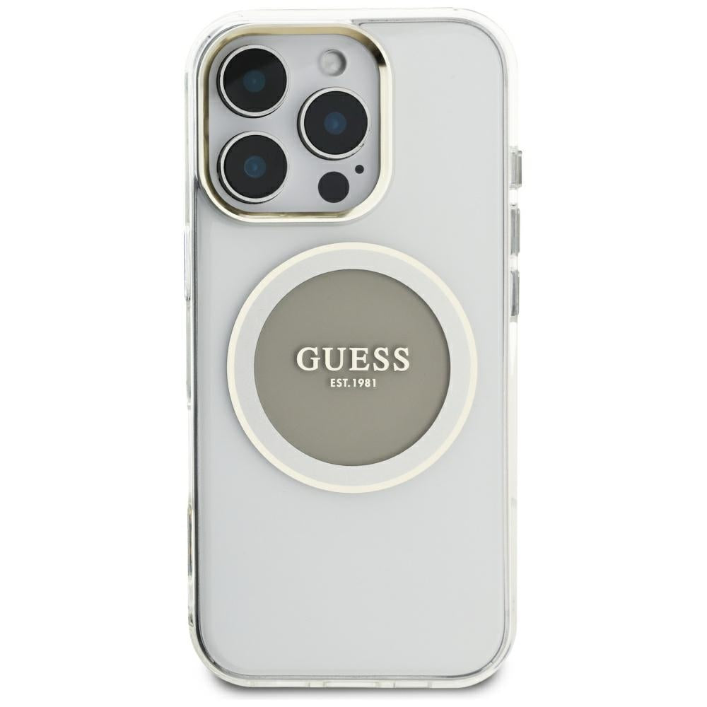 Housse MagSafe pour Apple iPhone 16 Pro Max, Guess, IML Cercle Métallique Coloré, Gris