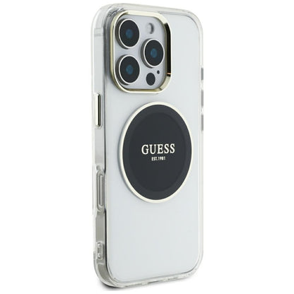 MagSafe Case for Apple iPhone 16 Pro Max, Guess, IML Metal Colored Circle, Black