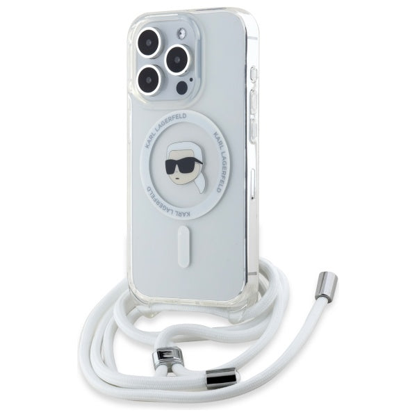 MagSafe Hülle für Apple iPhone 16 Pro Max, Karl Lagerfeld, IML Crossbody Karl's Head, Transparent