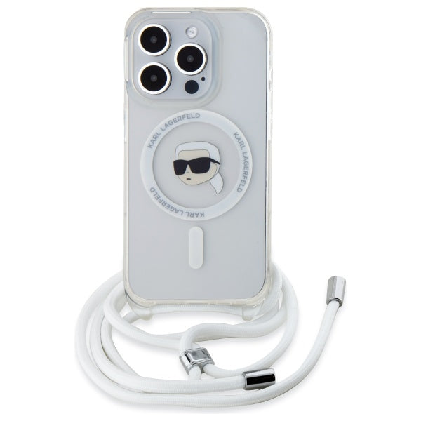 MagSafe Hülle für Apple iPhone 16 Pro Max, Karl Lagerfeld, IML Crossbody Karl's Head, Transparent
