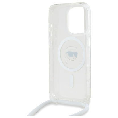 MagSafe Hülle für Apple iPhone 16 Pro Max, Karl Lagerfeld, IML Crossbody Karl's Head, Transparent