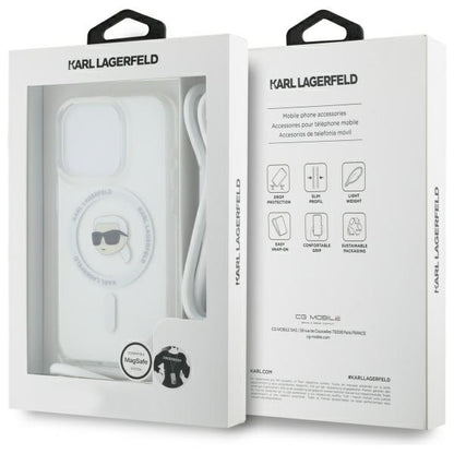 MagSafe Hülle für Apple iPhone 16 Pro Max, Karl Lagerfeld, IML Crossbody Karl's Head, Transparent