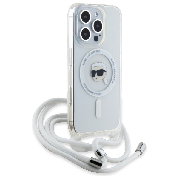 MagSafe Hülle für Apple iPhone 16 Pro Max, Karl Lagerfeld, IML Crossbody Karl's Head, Transparent