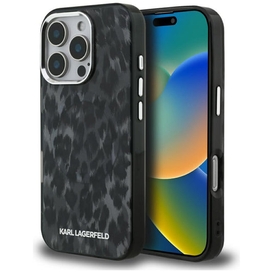 Étui MagSafe pour Apple iPhone 16 Pro Max, Karl Lagerfeld, Motif Léopard IML, Noir